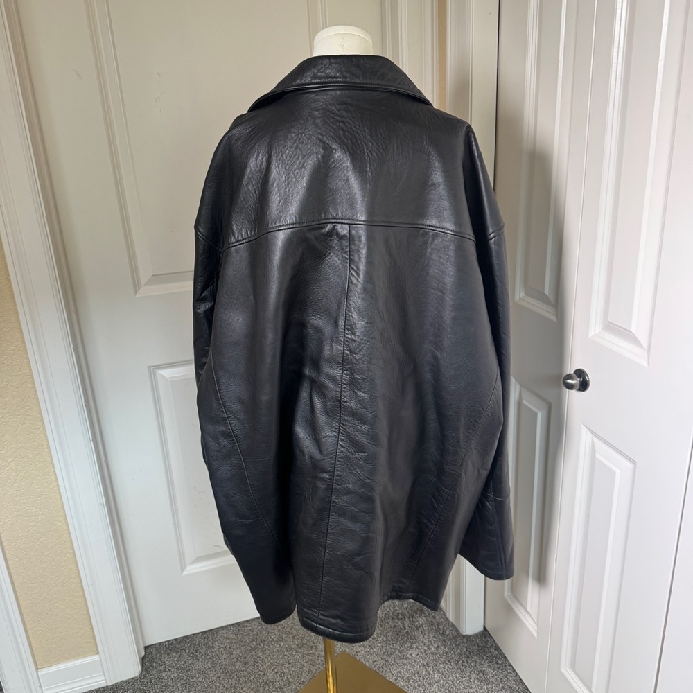 Reed Leather Car Coat Mens 3XT Black Button Front Lined Jacket Big Tall - Picture 7 of 13